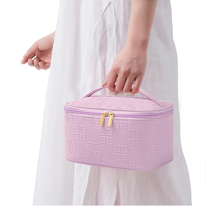 Meiyuuo Makeup Bag Large Cosmetic Bags for Women Girls Cute Travel Zipper Pouch Toiletry Organizer for Beauty Essentials Waterproof (Light Purple)