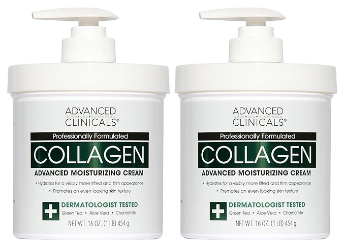 Advanced Clinicals Collagen Cream Body Lotion & Face Moisturizer W/Vitamin E | Skincare Moisturizing Collagen Lotion For Women, Men, Hand, & Neck Improves Look Of Crepey Skin & Uneven Dry Skin, 2pc