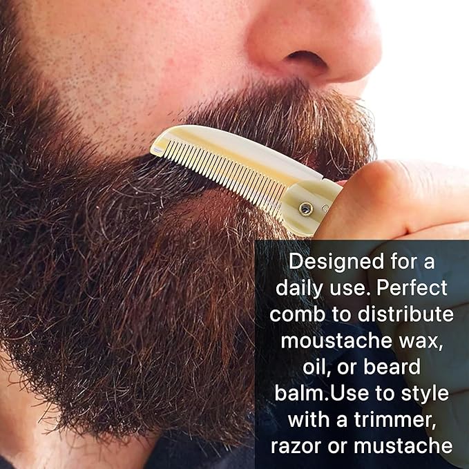 Giorgio G87 Folding Mustache and Beard Comb, Small Pocket Comb for Men Everyday Grooming and Hair Care. Handmade, Saw-cut and Hand Polished Styling Men's Folding Combs. Ivory 4.5 Inch