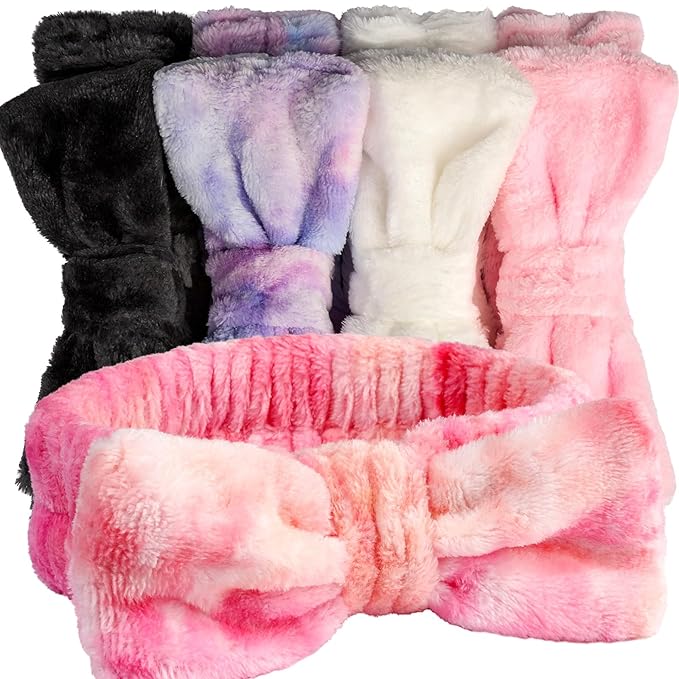 Teenitor Spa headband, Makeup Headband Set, Soft Fuzzy Bow Hair Bands for Washing Face, Facial Skincare Headbands for Teen Girls, Hair Bands for Women
