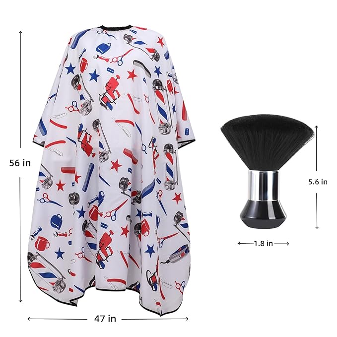 Professional Hair Cutting Cape with Neck Duster Brush, Large Size Salon Barber Cape for Men, Women and Kids(White with Colorful Pattern)