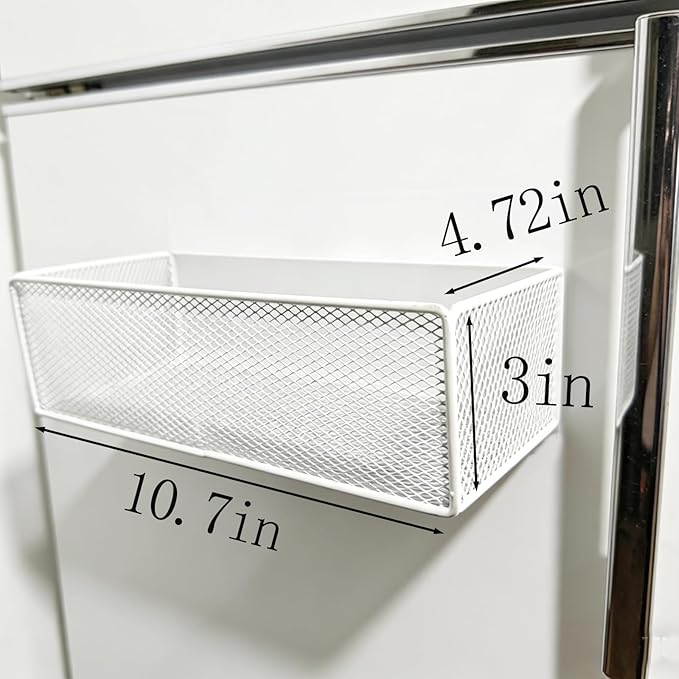 Magnetic Basket Organizer Holder for Fridge，Magnetic Shelf for Washing Machine， Magnetic Mesh Basket, White Rectangular Steel Shelf Organizer, 10.43 x 4.92 x 3.15 Inches (White, 2 pack)