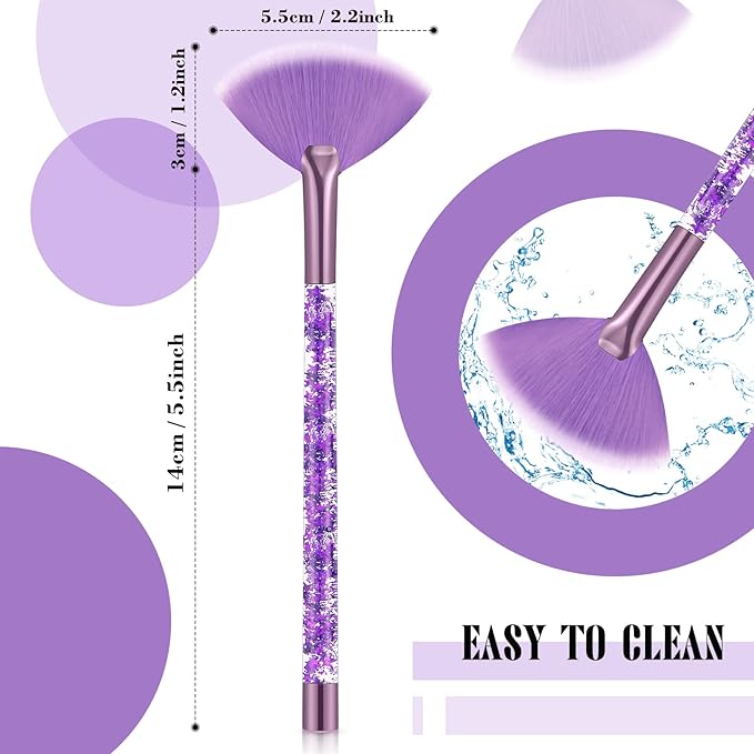 Nuenen 12 Pcs Soft Fan Facial Brushes Mask Acid Applicator Brush for Mud Cream Blush Makeup Peel Glycolic Multi Use Cosmetic Tools with Glitter Quicksand Handle and Pouch(Purple)