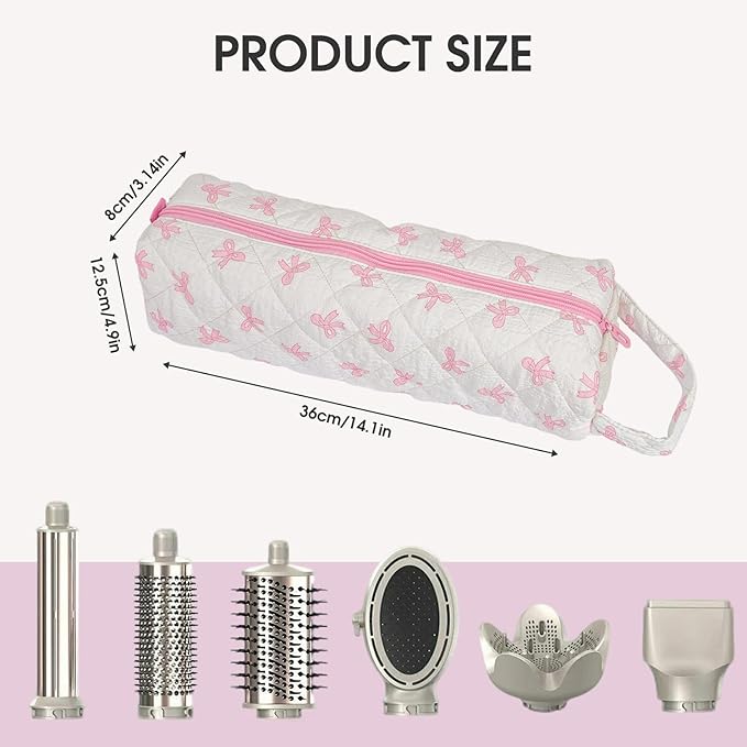 Hair Tools Organizer Bag with Bow Pattern for Curling Irons, Flat Irons, Hair Dryers and Styling Tools, Portable Pink Travel Case, Haircare Accessories Travel Essentials(14" x 3.1" x 4.9")