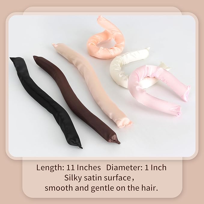 Satin Covered Overnight Hair Curlers, Flexi Rods for Heatless Sleep-in Curls, Curling Rods for Straight Short Hair - 6 Pcs