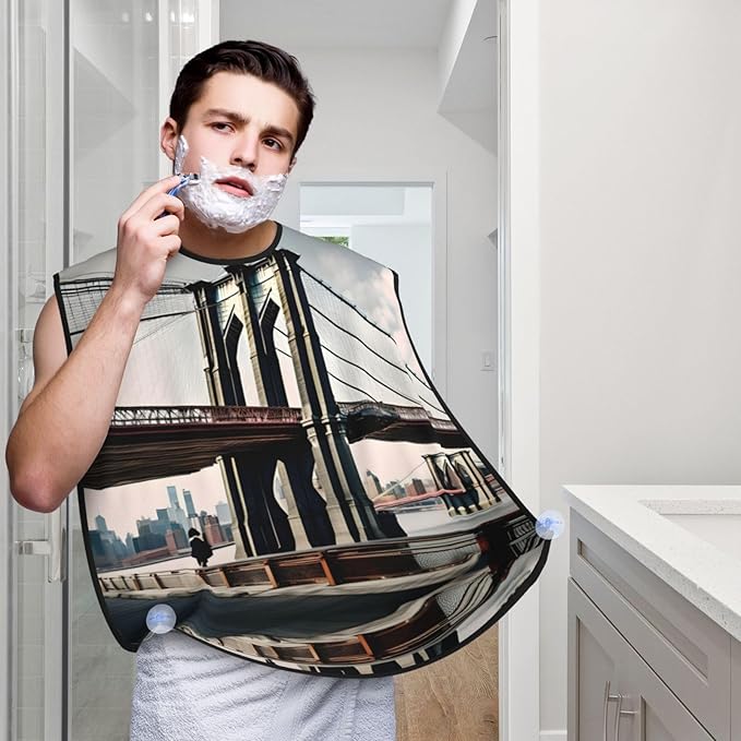 Brooklyn Bridge S Print Beard Bib Apron For Men, Beard Hair Catcher For Men Shaving Trimming,Beard Cape Cloth