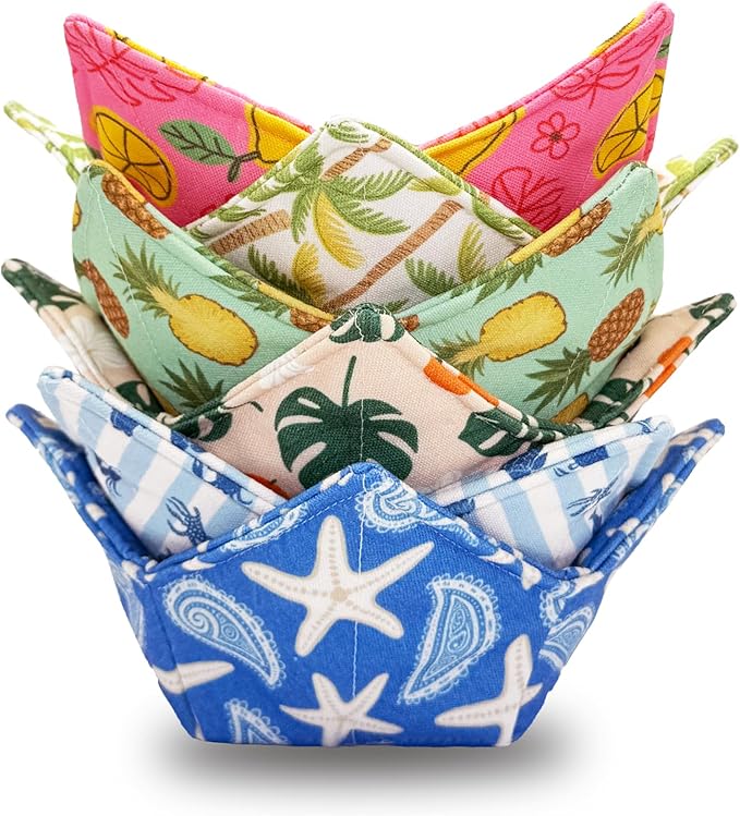 Cotton Microwavable Bowl Cozy ，Set of 6，Microwave-Safe Hot Bowl Holders, Soup Bowl Cozy Hot Pads，Prevent Hand from Heat and Maintain Food Warm，Ideal Household Gift Store (I)
