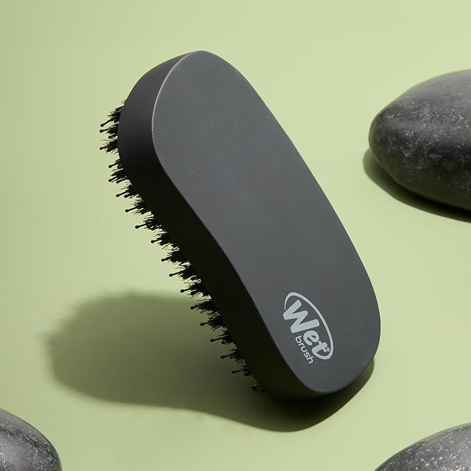 Wet Brush Shine Enhancer Hair Brush with IntelliFlex Bristles, Short Hair & Palm Beard Detangler for Men, Detangling Boar Bristles, Soft & Shiny Strands, For Easy Styling, Black