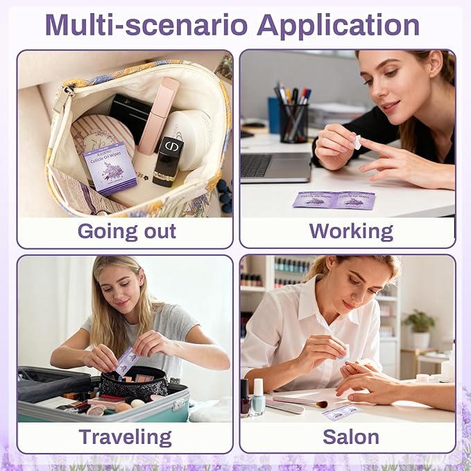 100pcs Cuticle Oil for Nails - Lavender Nails Oil Wipes Travel Size Cuticle Oil Aceite Para Cuticula for Weak, Dry, Damaged Nail, Hand Care Products, Technician Essentials, Sensitive Skin