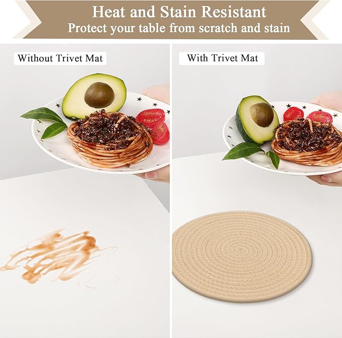 SHACOS 8 Inches Trivets for Hot Dishes, 4 Pieces Cotton Trivets Mats for Kitchen with Storage Basket, Hot Pads for Countertops and Table, Heat-Resistant Pot Holders for Hot Pots and Pans