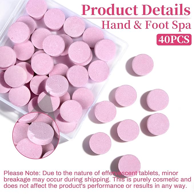 Manicure Spa Tablets 8oz -Pomegranate Soak Balls, Moisturizing Tablets, Cuticle Softener for Foot and Hand Soak Pedicure Spa Supplies Manicure Tools Nail Salon & Tavel Esenntial（40count）