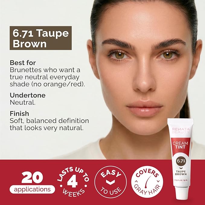 RB RENATA BEAUTY Tint Kit for Spot Coloring – Cream Hair Dye Kit with Developer and Application Brush, Covers Gray Hairs, Smudge-Proof, Long-Lasting Up to 4 Weeks, 20 Applications [Taupe Brown]