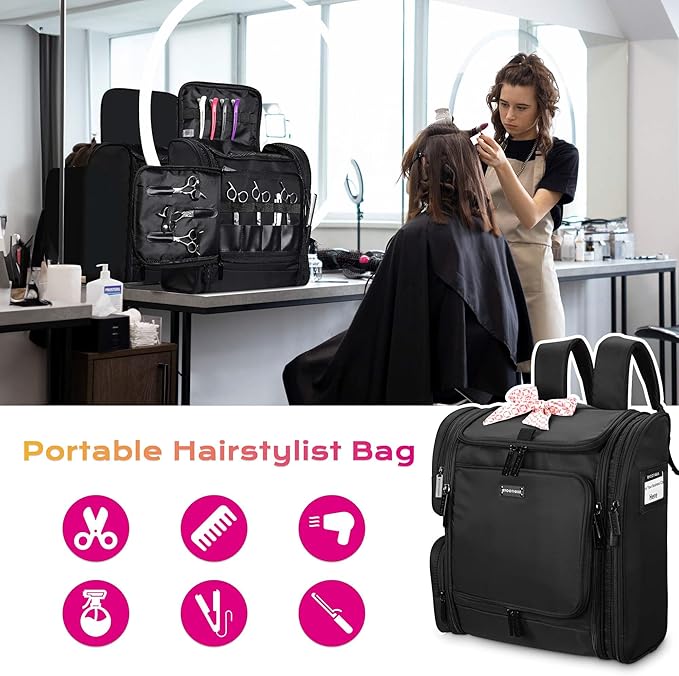 BYOOTIQUE Hairdresser Makeup Artist Travel Bag, Suitable for Barber Styling Tools Curling Iron Straightener Salon Shop, Black
