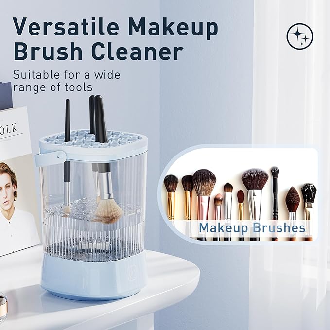 Electric Makeup Brush Cleaner - 9000 RPM Makeup Brush Cleaning Machine, IP65 Waterproof Automatic Makeup Brush Cleaner for Makeup Sponges and Brushes(Blue)