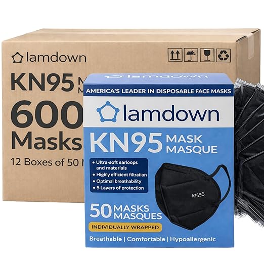 (600-Pack) KN95 Face Masks, Individually Wrapped, Premium Disposable Dust Mask, Black