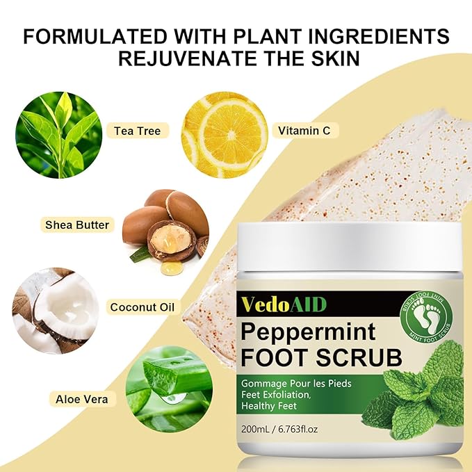 Peppermint Foot Scrub – Natural Exfoliating Cream for Dry, Cracked Feet | Soothes Tired Feet, Removes Dead Skin | Mint & Pumice Formula | 200ml