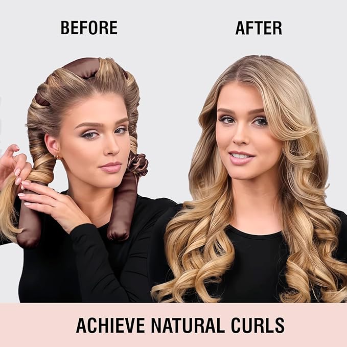 Jumbo Heatless Hair Curler Set-Satin Heatless Curls Overnight, Jumbo Curling Rod Headband, No Heat Curlers To Sleep in (Beige)