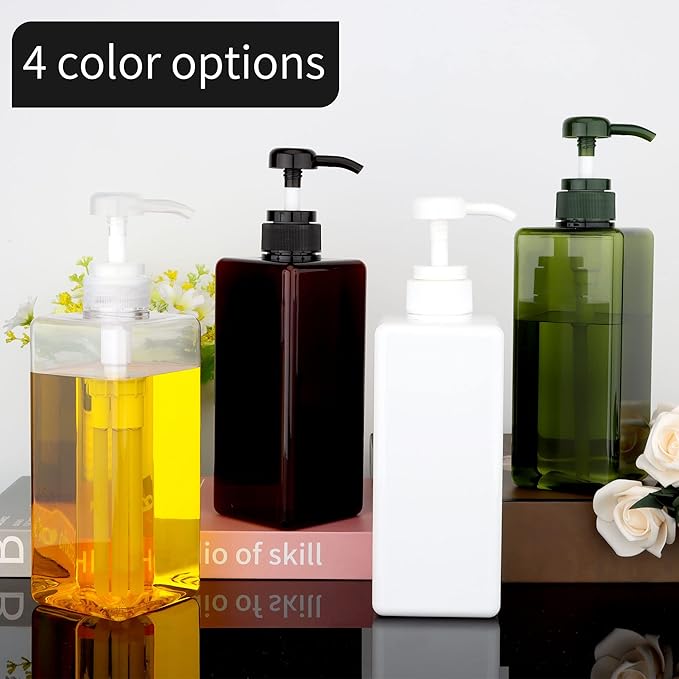 Pump Bottle Dispenser 22oz/650ml Jansburg 2Pack Refillable Square Plastic Lotion Dispenser Empty Lotion Pump Bottle for Essential Oil Lotion, Shampoo, Bathroom Travel Green