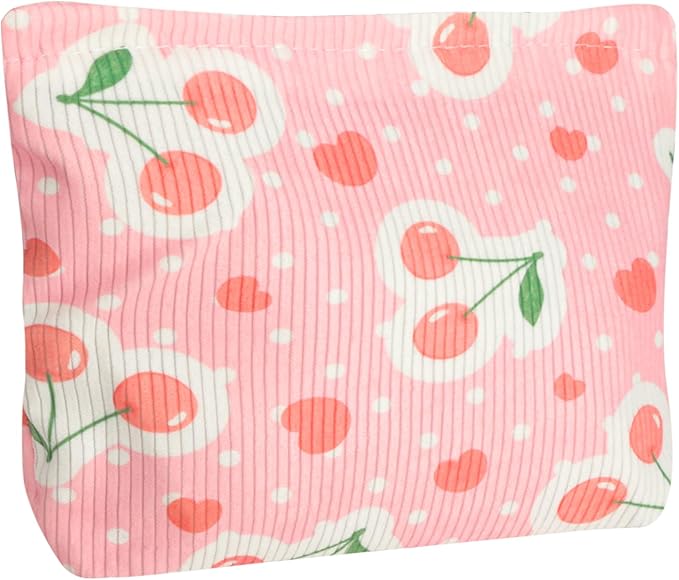 Cute Cherry Makeup Pouch for Women Red Heart Small Make Up Bag for Purse Zipper Initial Makeup Cosmetic Bags Pouches for Purse Aesthetic Travel Toiletry Bags, Pink Cherries Hearts