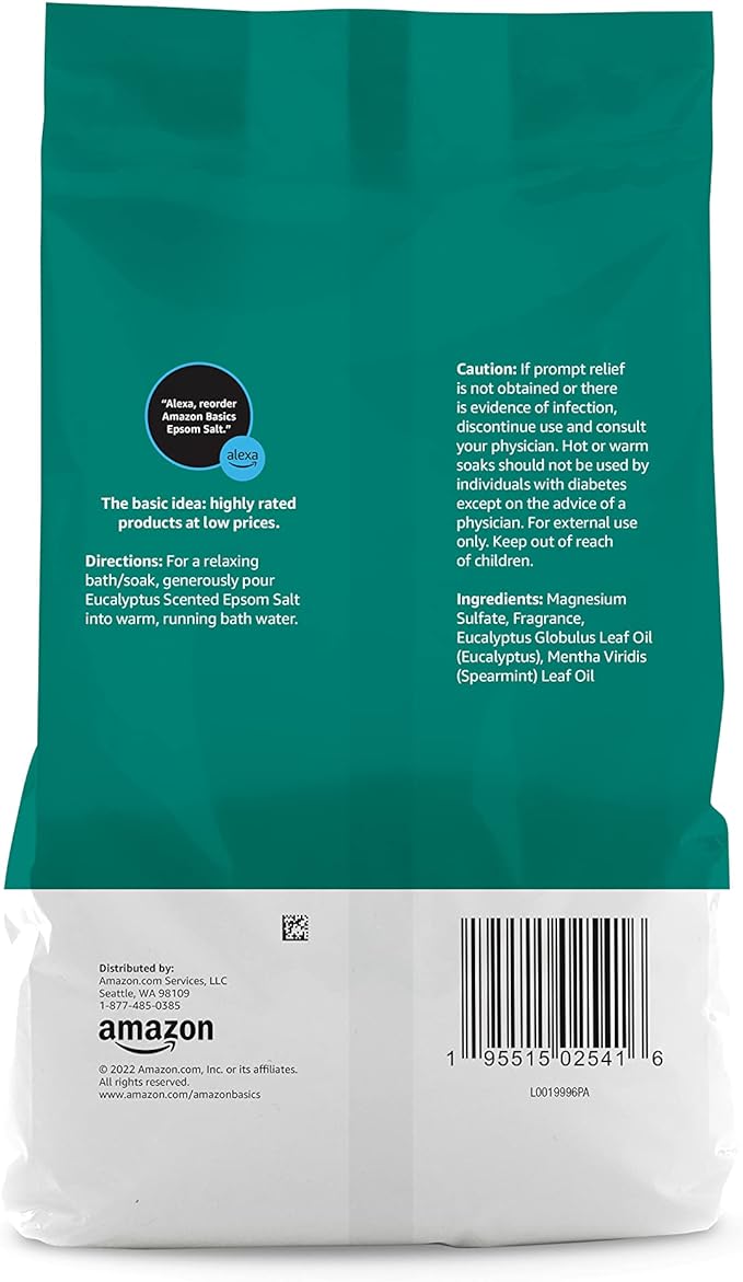 Amazon Basics Epsom Salt Soaking Aid, Eucalyptus Scented, 3 Pound (Pack of 6) (Previously Solimo)