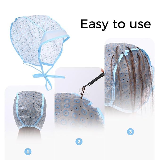 9pcs Highlight Cap for Hair Coloring, Disposable Highlighting Caps for Dying Hair, Hair Dye Cap with Holes Salon DIY Hairdressing Kit(Blue)