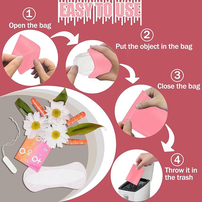 110pcs Sanitary Napkin Disposal Bags, Women Tampon Disposal Bags, Sealed Opaque Feminine Hygiene Disposal Pads Bag for Privacy, Pink