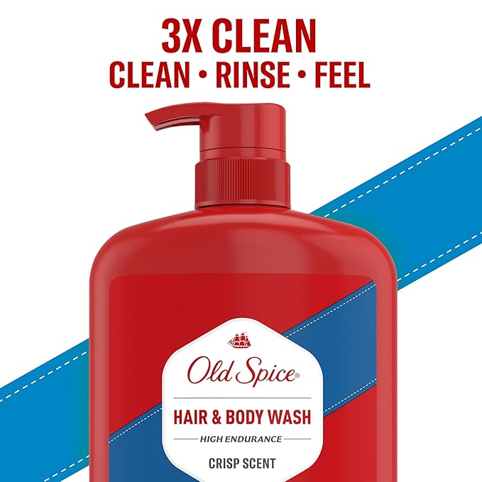 Old Spice Refreshing 2-in-1 Body & Face Wash for Men, High Endurance, 3X Defense, 24/7 Shower Fresh with Lasting Scent, Crisp Scent, 33.4 oz (Pack of 4)