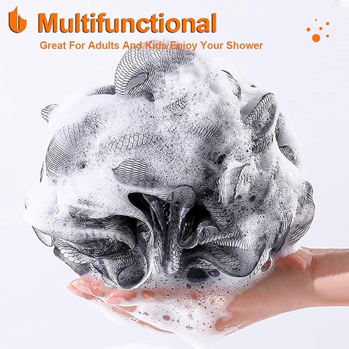 Urbanstrive Shower Bath Sponge XL 75g Soft Shower Loofahs Balls for Body Wash Men Women Bathroom Accessories, 1 Pack, Black