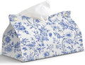 Light Blue Chinoiserie Tissue Box Cover Rectangle,Blue and White Floral Toilet Paper Box Holder,PU Leather Decorative Facial Paper Case for Bathroom Kitchen Office Desk,9.8x5.9x5.9