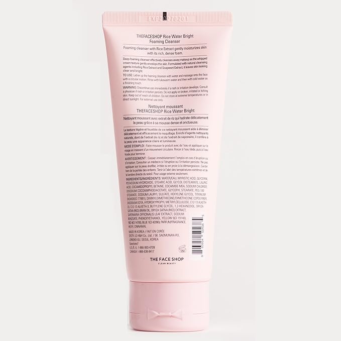 The Face Shop Rice Water Bright Foaming Facial Cleanser with Ceramide, Gentle Face Wash for Hydrating & Moisturizing, Vegan Face Cleanser, Makeup Remover, 150ml