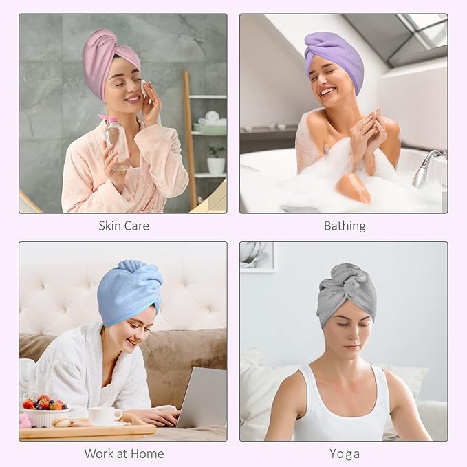 YoulerTex Microfiber Hair Towel Hairs Wrap: 2 Pack 10X26 Hairs Dryer Towels for Women Absorbent Turban Twist Drying Shower Cap Curly Products for Hair Care Accessories (5-Pcs Multicolor)