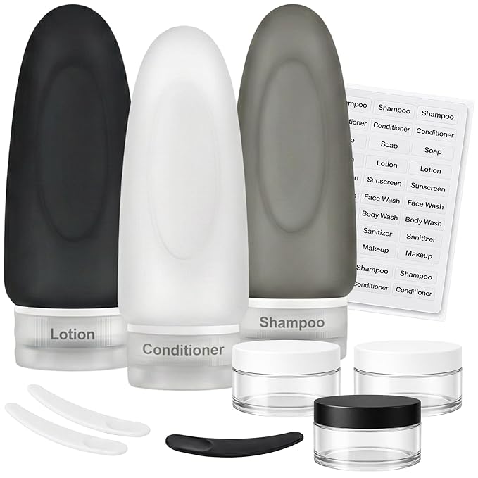 Dot&Dot Leak Proof Travel Bottles - TSA Approved 3oz 10pc Silicone Toiletries Travel Shampoo & Conditioner Containers with Labels