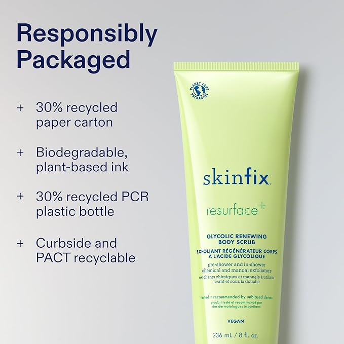 Skinfix Glycolic Renewing Scrub - 8 oz - Dual-Action Exfoliating Body Treatment with Lactic Acid - Smooths Rough Patches, Removes Flakes & Improves Skin Texture - Vegan, Cruelty Free