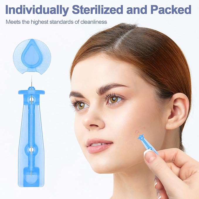 100 Pack Disposable Acne Pimple Popper Needles and 144 Dots Acne Pimple Stickers, for Whitehead Closed Mouth Clear (100 Pack)