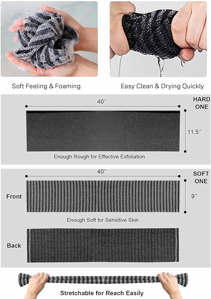 Yiclick 2PCS Exfoliating Washcloth Towel - Exfoliating Body Scrubber Exfoliator, Loofah Sponge Wash Cloth, Korean & Japanse & African Net Sponge Rag - Back Scrubber Washer for Use in Shower Bath