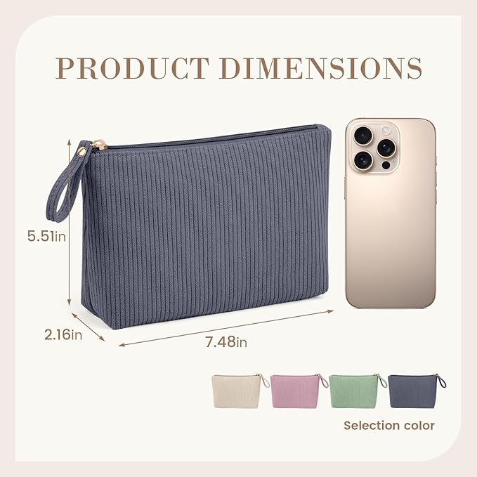 MAGEFY Small Makeup Bag, Corduroy Small Pouches for Purse Cosmetic Bag Makeup Pouches for Key Pocket Lipstick Bag Card Holder Data Cable Organizer(Grey,Small)