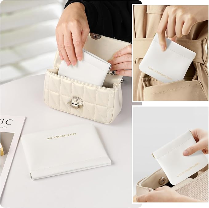 2 Pack Small Makeup Bag for Women, New Organosilicon Super Fiber PU Leather Mini Cosmetic Bag for Travel, Coin Purse Organizer Storage Pouch (Printed with Phrase, Cream)