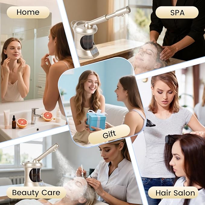 Facial Steamer Professional with More Steam for Deep Cleansing and Hydration, Face Steamer Featuring extendable arm, Steamer for Facial for Beauty, Spa and Home Use, Champagne Gold