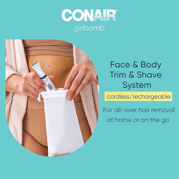 Conair GIRLBOMB All-in-One Face/Body Trimmer and Shaver Set for Women, Wet/Dry, Rechargeable