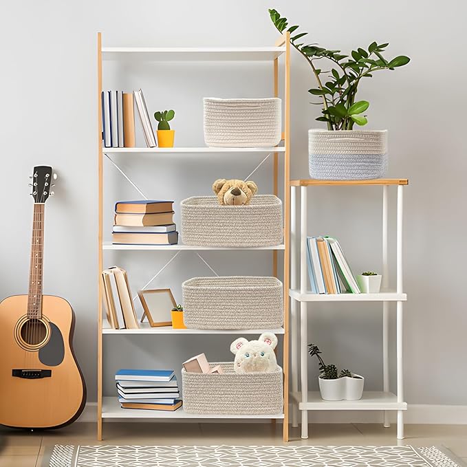 COMFY-HOMI 11.5"x7.5"x4.7" Storage Baskets for Organizing | Cotton Rope Woven Basket | Toy Storage Bin Box | Basket for Shelves, Closet Organizer Bin, Decorative Closet Shelf, 1 Pack all brown