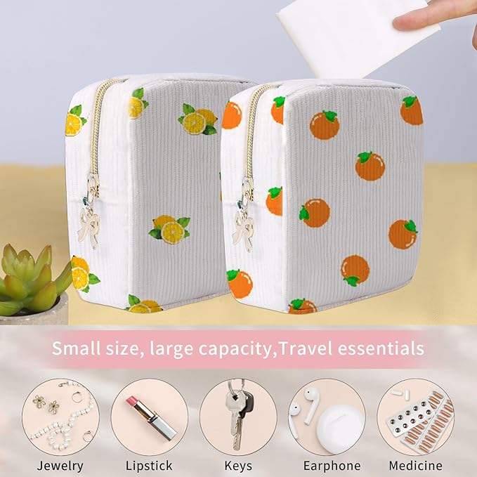 Period Bag for Women, Portable Corduroy Sanitary Napkin Storage Bag Strawberry Period Pouch with Zipper, Sanitary Pads Bag Tampons Holder for Purse, First Period