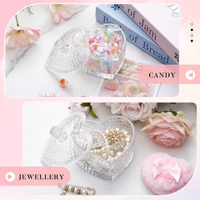 Tioncy 3 Pcs Large Body Powder Puff and Container Valentine's Day gift Powder Container with Puff Crystal Case Soft Washable Reusable Velour Face Body Glitter Wet Dry Makeup(Hammered Heart,Clear)
