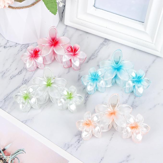 4PCS Glitter Flower Hair Claw Clips - Non-Slip Thick/Thin Hair Claws, Strong Hold Hair Accessories for Women and Girls