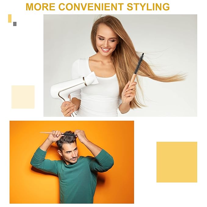 Mini Roller Quiff Brush for Hair Styling - Round Comb for Thin Short Hair, Bangs, Beard Lifting and Curling(10 Inch)