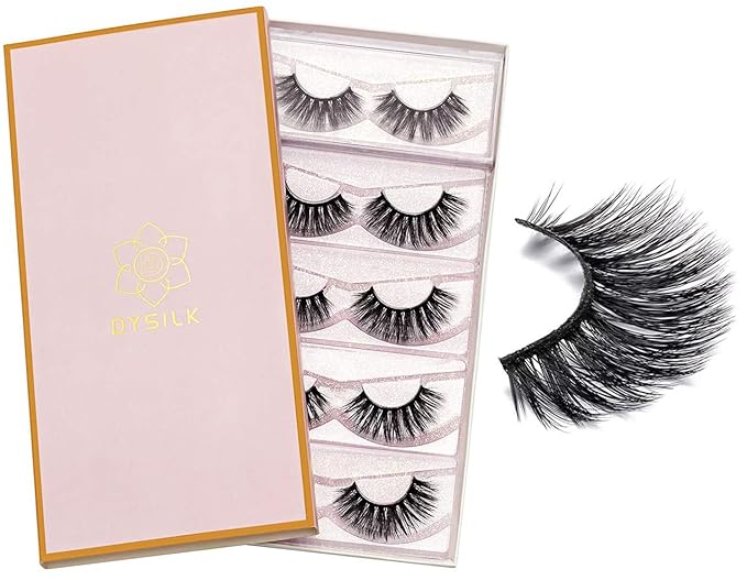 DYSILK Lashes False Eyelashes - Mink Lashes 5 Pairs 6D Faux Eyelash - Wispy Eyelashes Fluffy Strip Lashes Fake Eyelashes Reusable Lash Extension Kit | 15.5mm