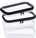 Hoolerry 4 Pcs Hard Clear Zipper Case Makeup Bags Plastic Zipper Pouch Transparent Storage Box Containers for Cosmetics, Snacks, Building Blocks, Puzzles(Clear,7.5 x 3.9 x 2 in,Black and White)