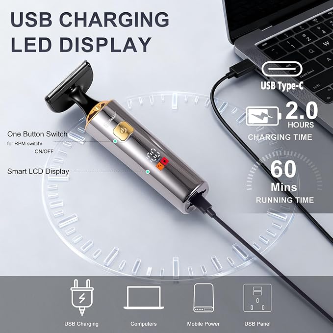 Electric Mens Back Shaver Body Trimmer Hair Groomer 4 in 1 Kit with Extendable Auxiliary Arm Waterproof Facial,Chin,Arm,Back,Pubic Hair Trimmer Grooming Set