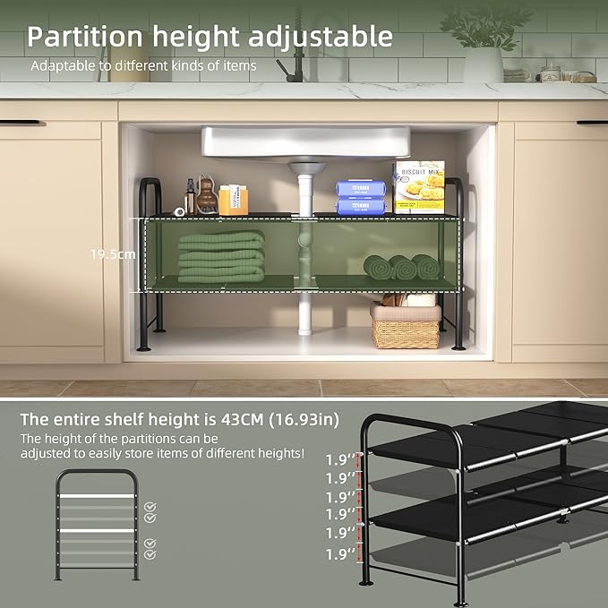 NETEL Adjustable Under Sink Organizers and Storage,Expandable Cabinet Storage Shelf