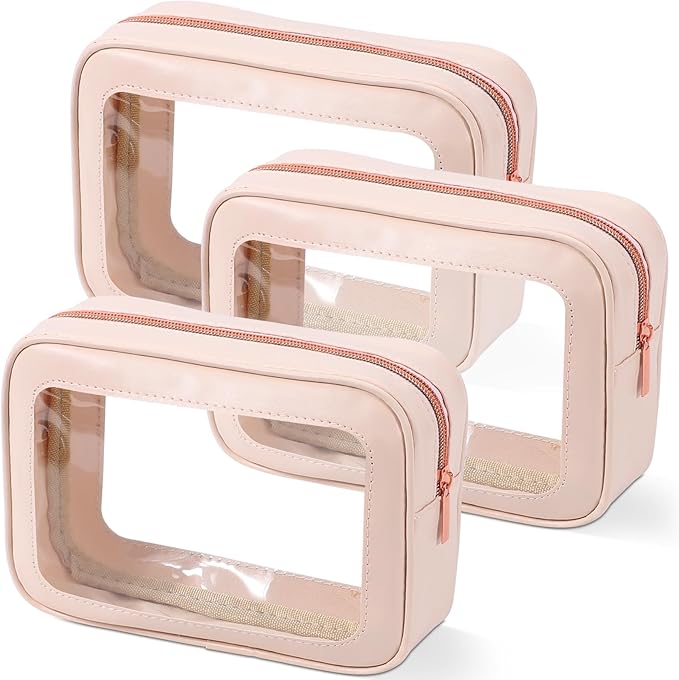 3PCS Clear Toiletry Bag,TSA Approved Travel Pouch with Zipper for Cosmetics and Toiletries，Diaper Bag Organizer Pouch Set, Purse Organizer and Clear Car Bag for Women and Kids