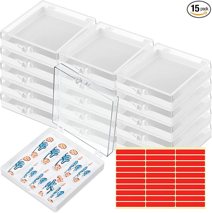 Landhoow 15 Pcs Press On Nail Boxes Nail Display Case with 30 Adhesive Tape, Artificial Press On Nail Container, Acrylic Storage Organizer(White)